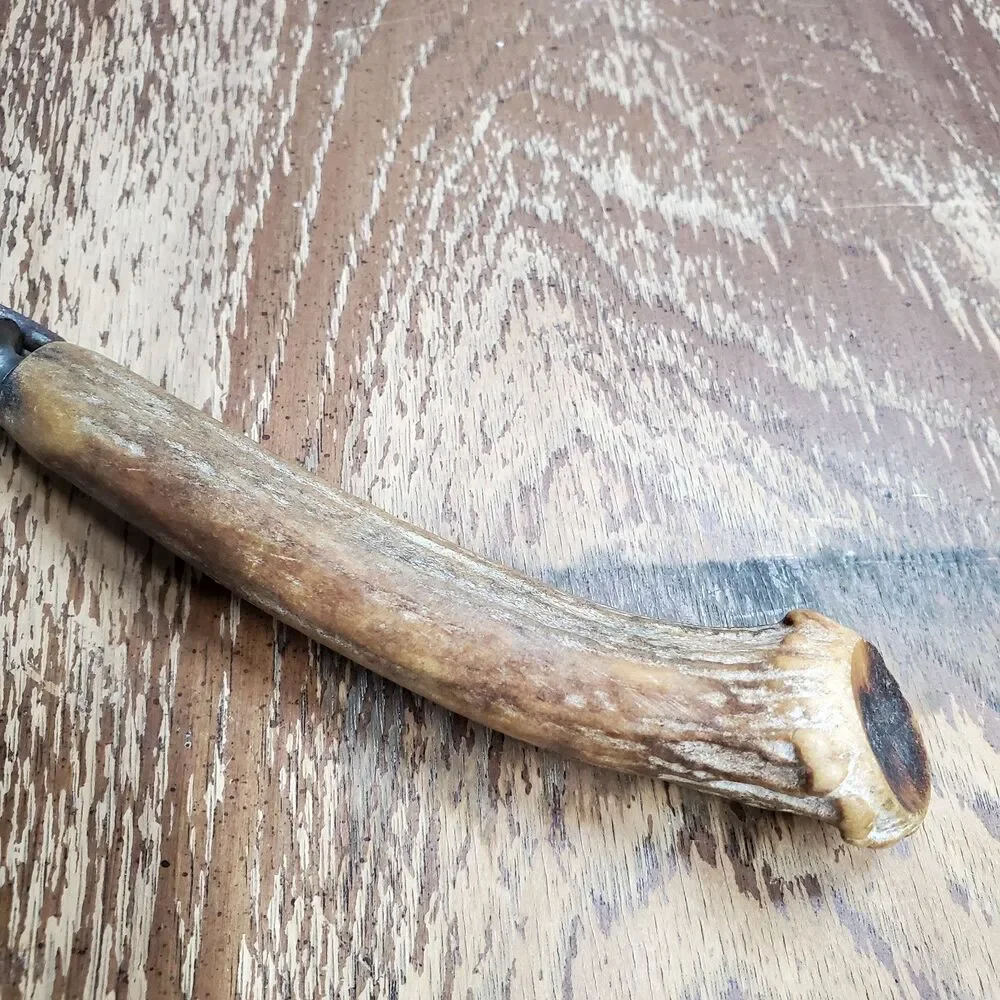 Antique Stag Antler Handle Meat Carving Serving Fork with Built-in Stand